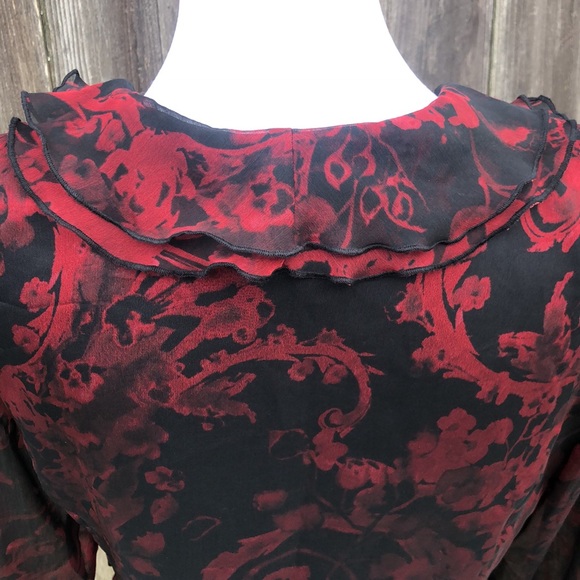 Connected Apparel Wrap Blouse w/ Ruffled collar & front w/ Side Tie & Longsleeve - Picture 5 of 11